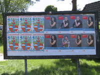 901703 Afbeelding van het gemeentelijke reclamebord, met posters tegen de bomenkap in Amelisweerd en posters met de ...
